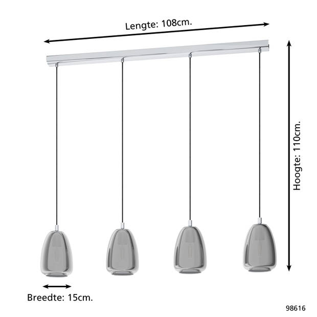 EGLO Alobrase Hanglamp - 4 lichts - E27 - Chroom