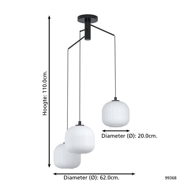 EGLO Mantunalle Hanglamp - E27 - Ø 62 cm - Zwart/Wit