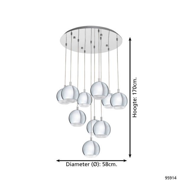 EGLO Conessa - Hanglamp - 10 Lichts - Ø58cm - Chroom - Helder