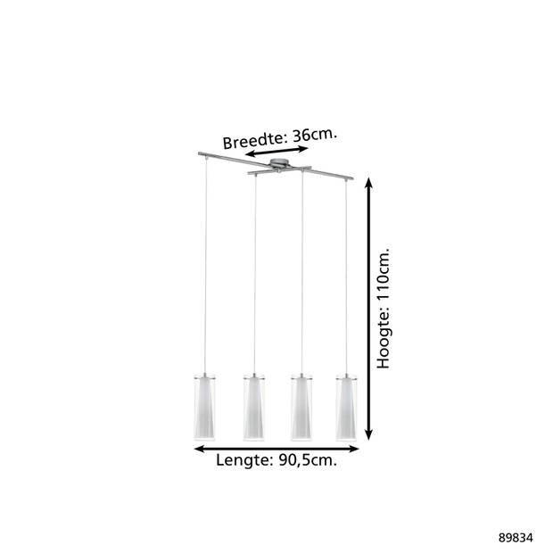 EGLO Pinto - Hanglamp - 4 Lichts - Chroom - Helder, Wit