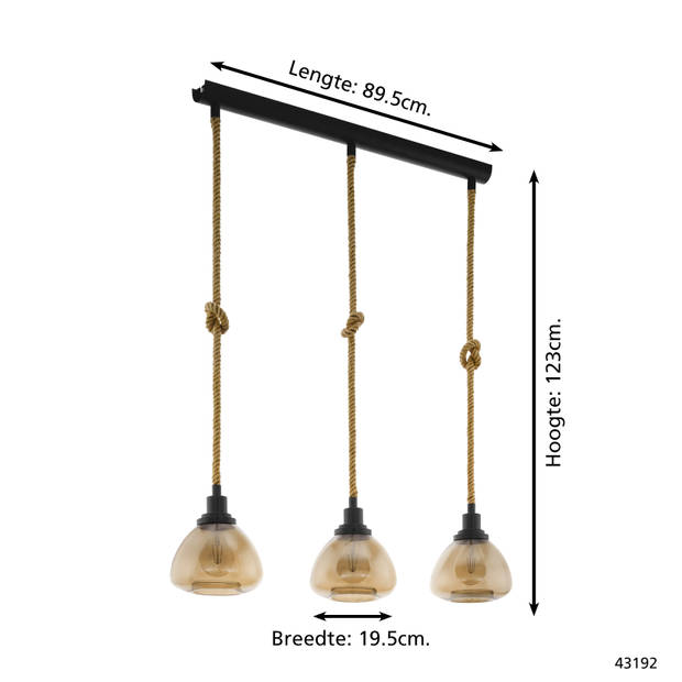 EGLO Rampside Hanglamp - 3 lichts - E27 - Zwart