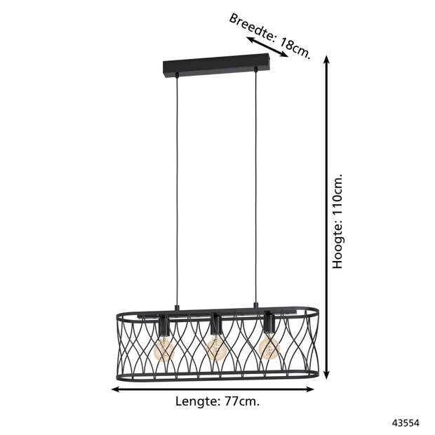 EGLO Giltspur Hanglamp - E27 - 77 cm - Zwart