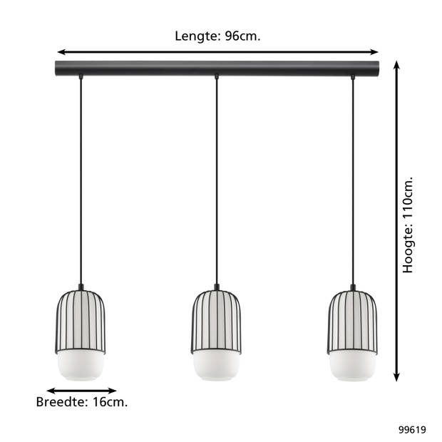 EGLO Muleges Hanglamp - E27 - 96 cm - Zwart/Wit