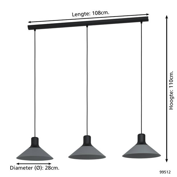 EGLO Abreosa Hanglamp - E27 - 108 cm - Zwart/Grijs