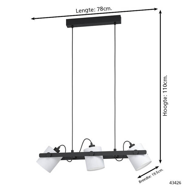 EGLO Hornwood 1 Hanglamp - E27 - 78 cm - Zwart/Wit