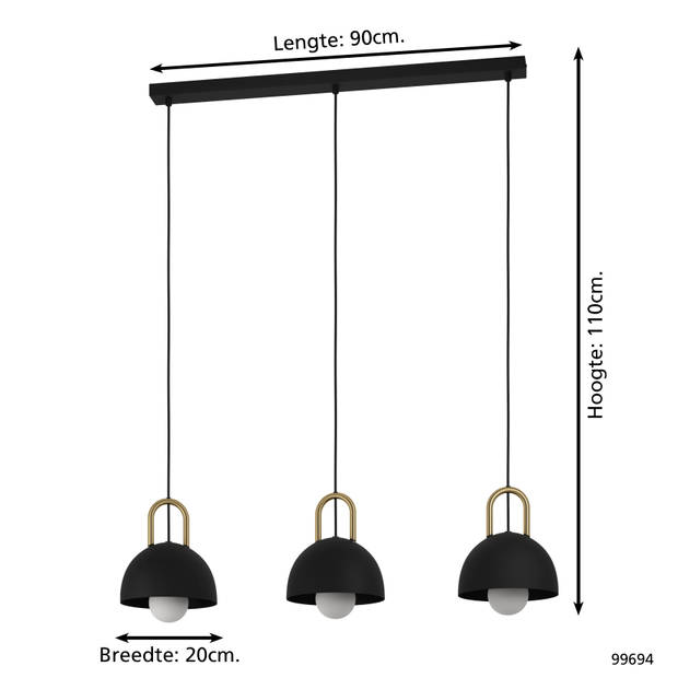 EGLO Calmanera Hanglamp - E27 - 90 cm - Zwart/Geelkoper