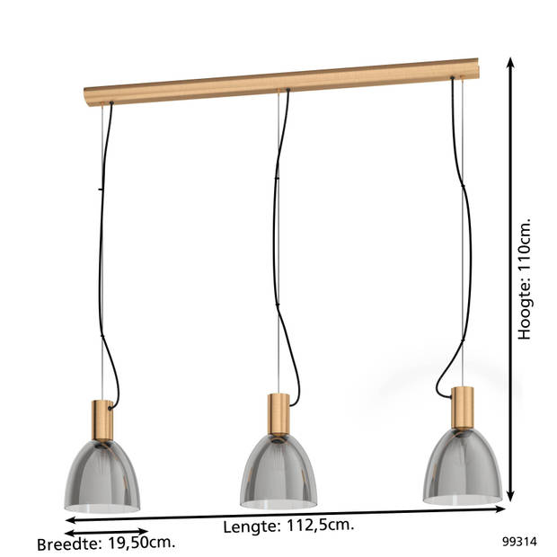 EGLO Lebalio Hanglamp - E27 - 112,5 cm - Zwart-Transparant