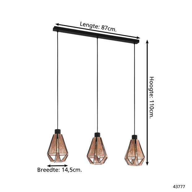 EGLO Adwickle Hanglamp - E27 - 87 cm - Zwart/Bruin