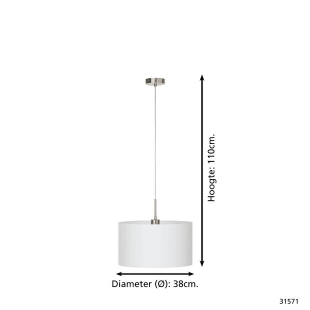 EGLO Pasteri - Hanglamp - 1 Lichts - Ø38cm - Nikkel-Mat - Wit