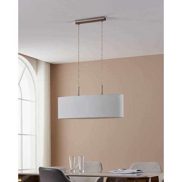 EGLO Pasteri - Hanglamp - 2 Lichts - 75cm - Nikkel-Mat - Wit