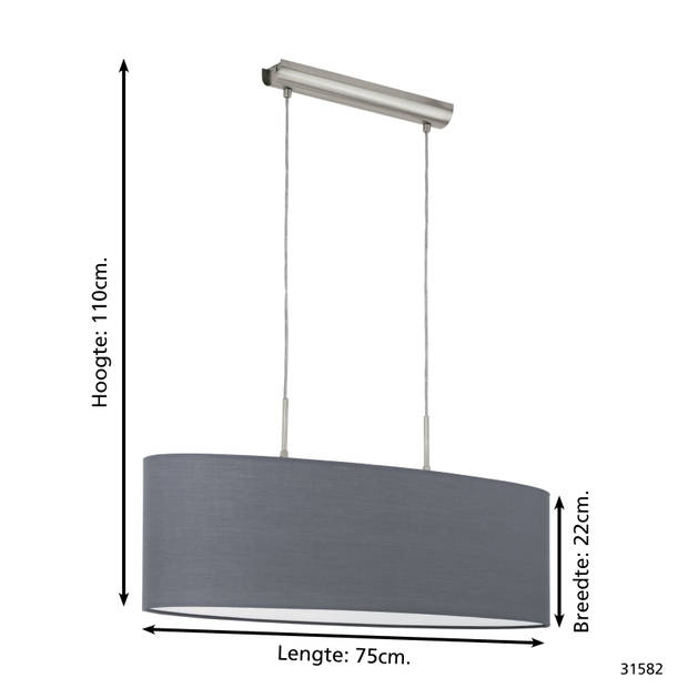 EGLO Pasteri - Hanglamp - 2 Lichts - 75cm - Nikkel-Mat - Grijs