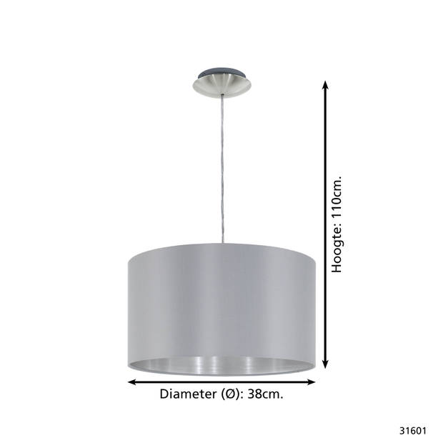 EGLO Maserlo - Hanglamp - 1 Lichts - Ø38cm - Nikkel-Mat - Zilver