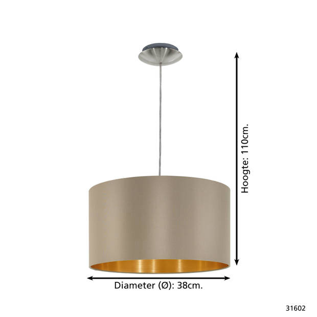 EGLO Maserlo - Hanglamp - 1 Lichts - Ø38cm - Nikkel-Mat - Taupe, Goud