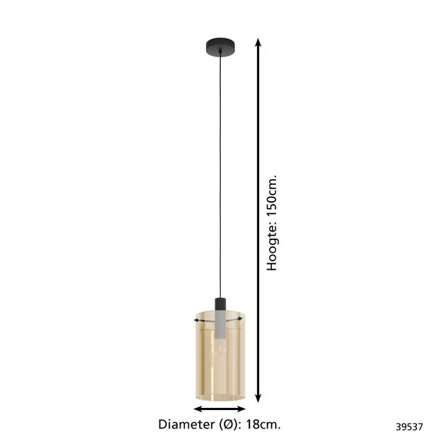 EGLO Polverara Hanglamp - 1 lichts - Ø18 cm - E27 - Zwart