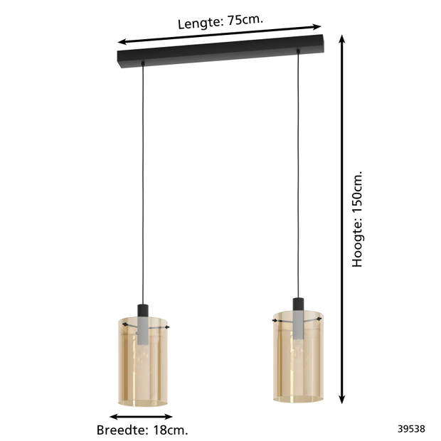 EGLO Polverara Hanglamp - 2 lichts - E27 - Zwart