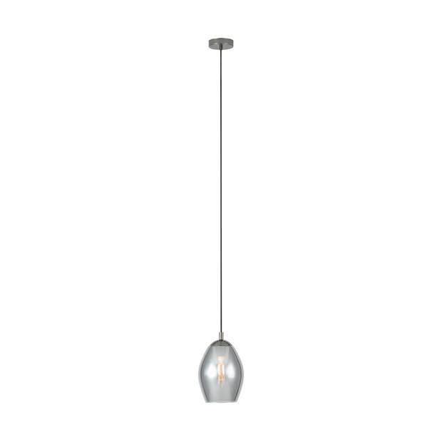 EGLO Estanys Hanglamp - 1 lichts - Ø19 cm - E27 - rookglas - Grijs/Zwart