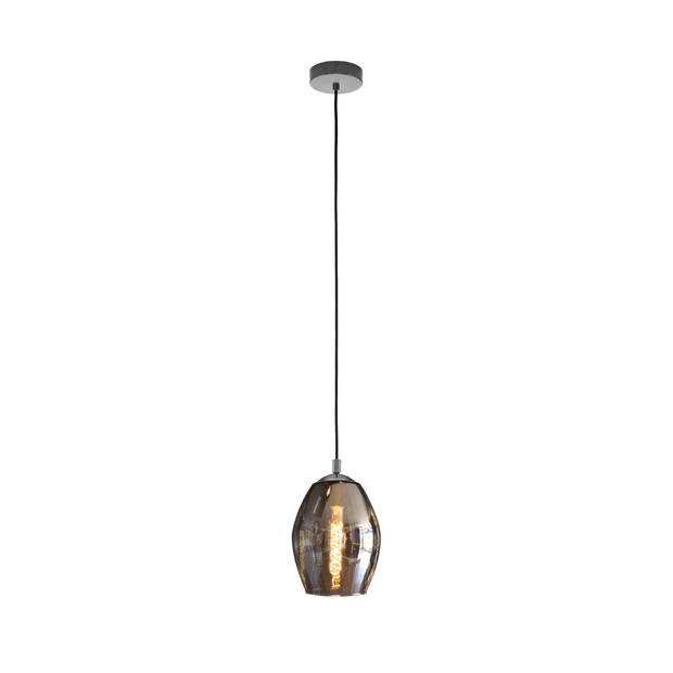 EGLO Estanys Hanglamp - 1 lichts - Ø19 cm - E27 - rookglas - Grijs/Zwart