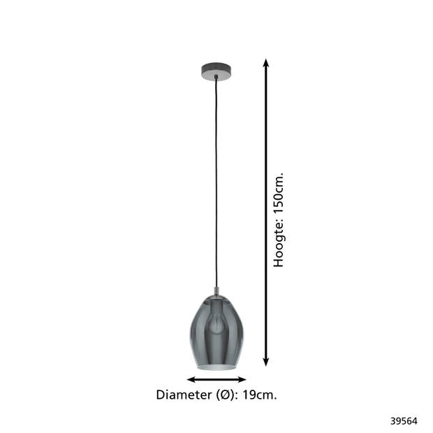 EGLO Estanys Hanglamp - E27 - Ø19 cm - Grijs/Zwart