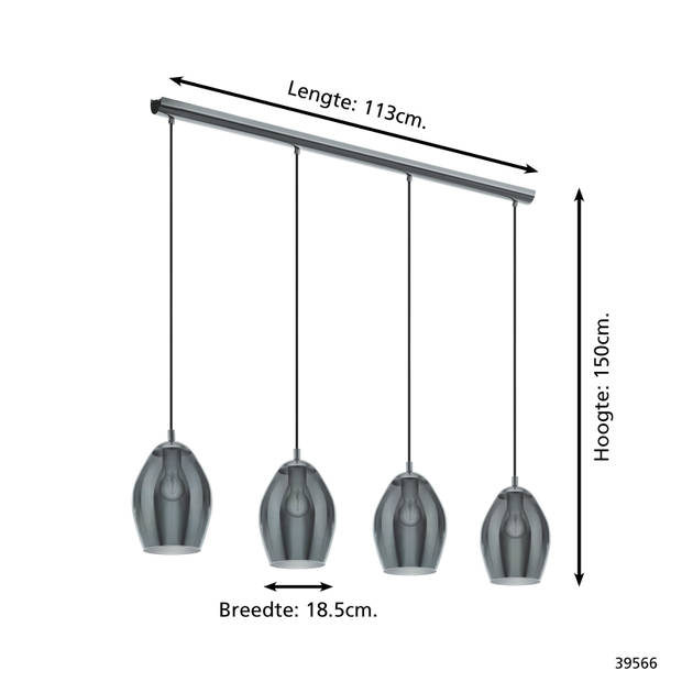 EGLO Estanys Hanglamp - E27 - 113 cm - Grijs/Zwart