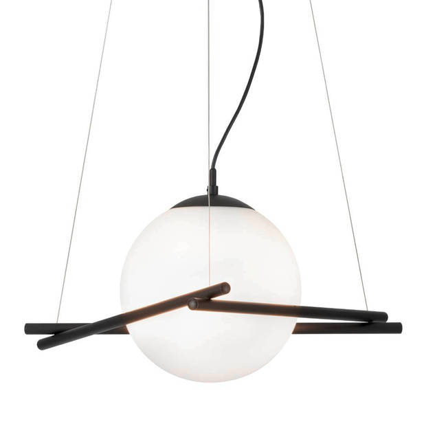 EGLO Hanglamp - E27 - 1lichts - Staal Zwart / Glas opaal-mat - Wit