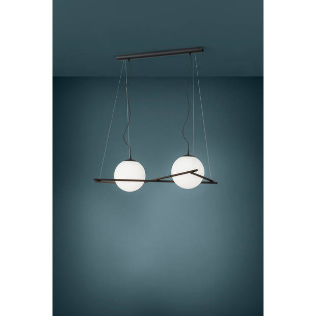 EGLO Hanglamp - E27 - 2lichts -  Staal - Zwart / Glas opaal-mat - Wit