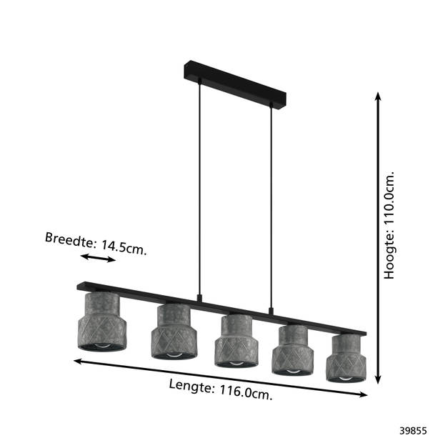 EGLO Hilcott Hanglamp - E27 - 116 cm - Zwart