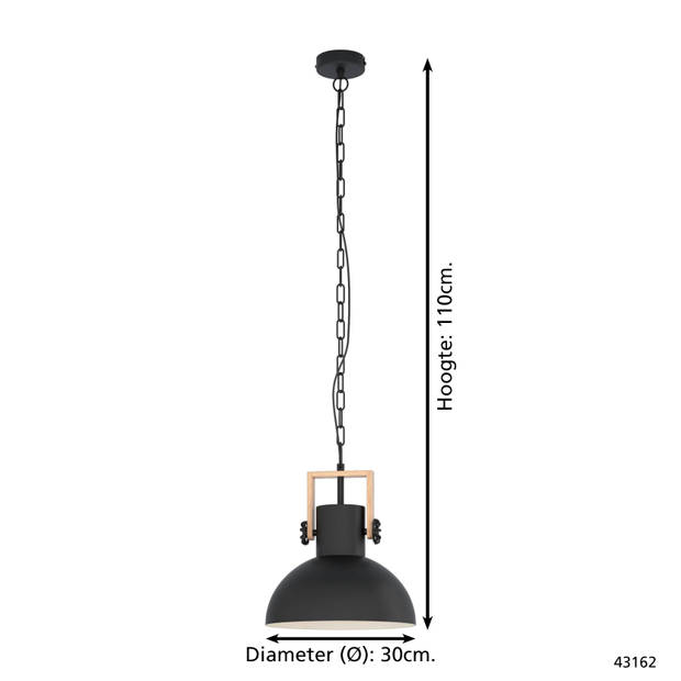 EGLO Lubenham Hanglamp - 1 lichts - Ø30cm. - E27 - Zwart/hout