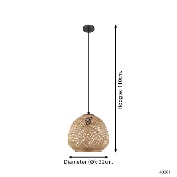 EGLO Dembleby Hanglamp - E27 - Ø 32 cm - Zwart/Hout
