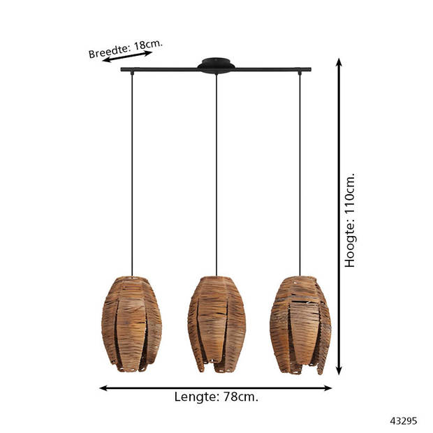 EGLO Mongu 1 Hanglamp - E27 - 79,5 cm - Zwart/Bruin