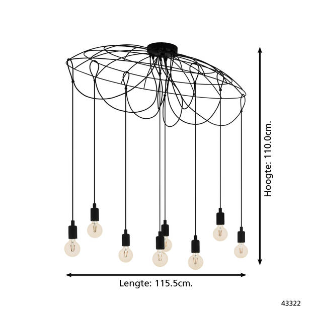 EGLO Hogsmill Hanglamp - E27 - 115,5 cm - Zwart