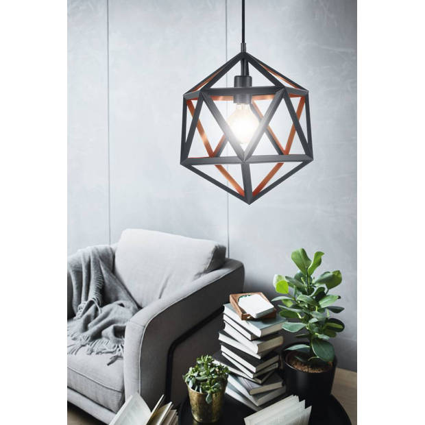 EGLO Embleton 1 - Hanglamp - E27 - Ø 30,5 cm - Zwart/Koper