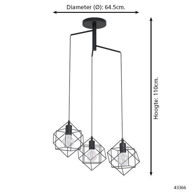 EGLO Straiton - Hanglamp - E27 - Ø 64,5 cm - Zwart