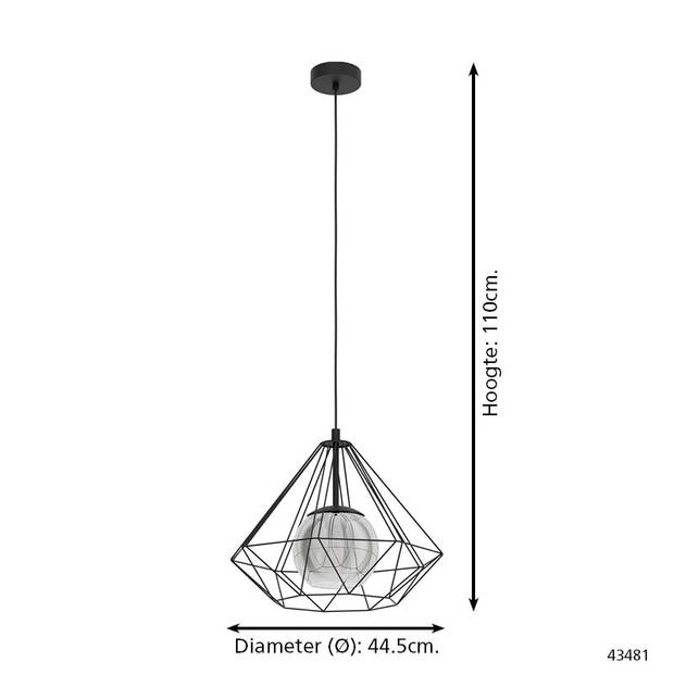 EGLO Vernham - Hanglamp - E27 - Ø 44,5 cm - Zwart