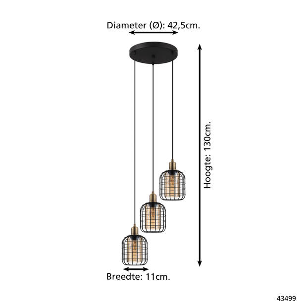 EGLO Chisle Hanglamp - E27 - Ø 42,5 cm - Glas - Zwart/Amber