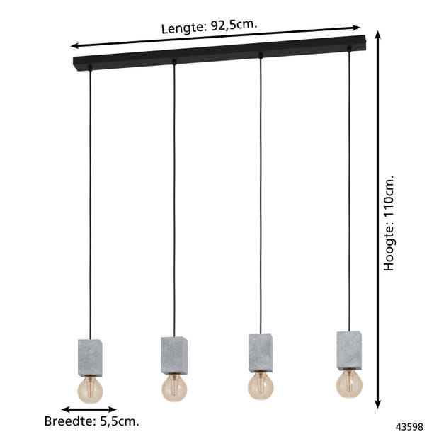 EGLO Prestwick 3 Hanglamp - E27 - 92,5 cm - Zwart/Grijs