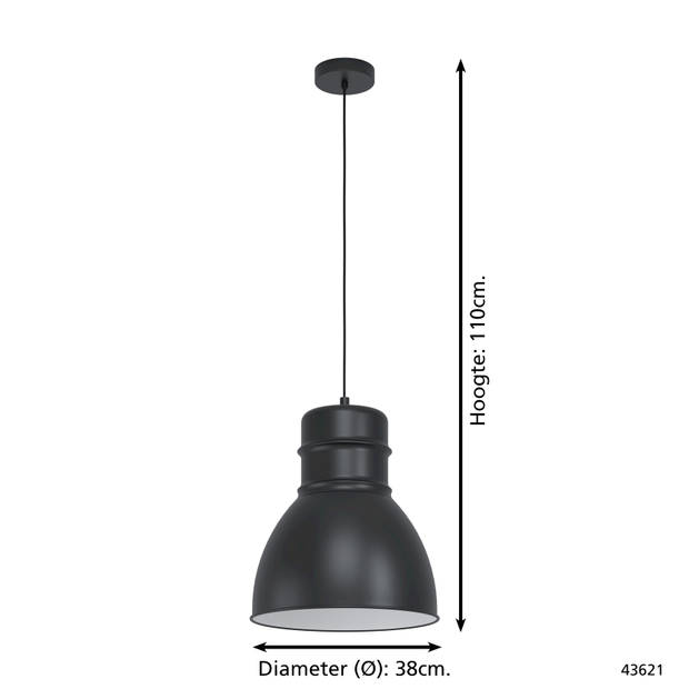 EGLO Ebury Hanglamp - E27 - Ø 38 cm - Zwart/Wit