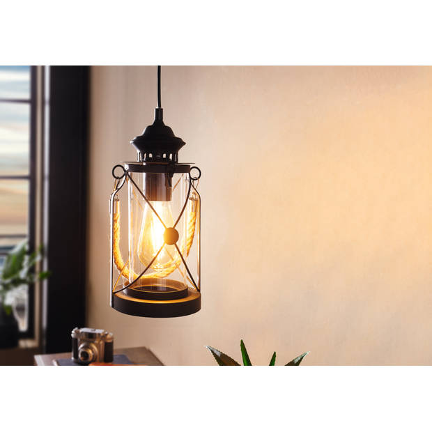EGLO Vintage Bradford - Hanglamp - 1 Lichts - Zwart - Helder Glas