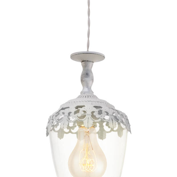 EGLO Vintage - Hanglamp - 1 Lichts - Patina Wit - Helder Glas