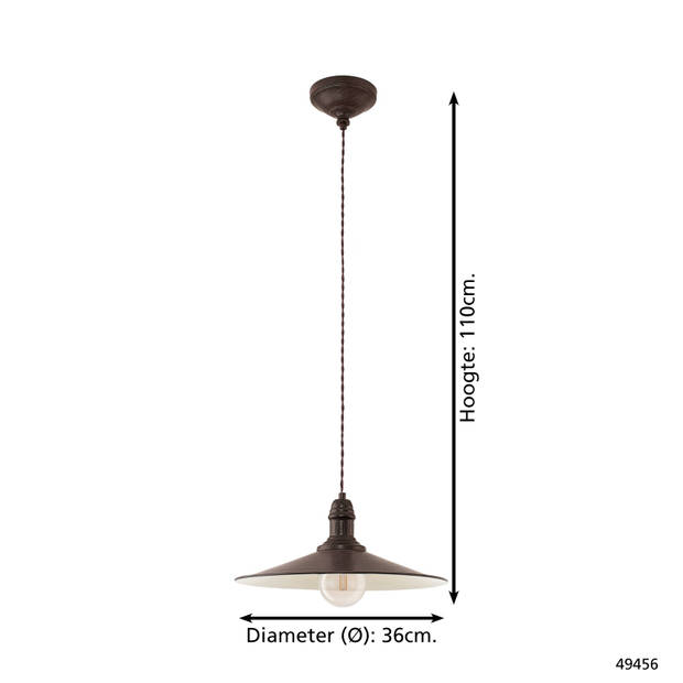 EGLO Stockbury - Hanglamp - 1 Lichts - Ø360mm. - Antiek Bruin, Beige