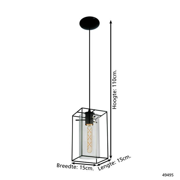 EGLO Loncino - Hanglamp - 1 Lichts - Zwart - Transparant