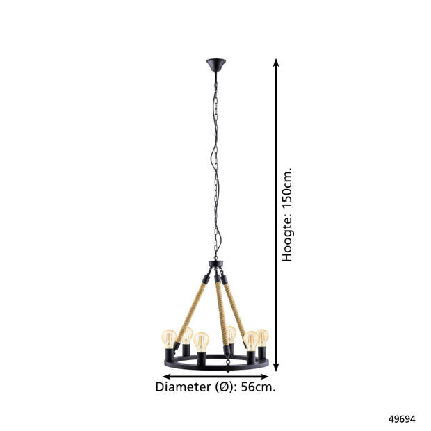 EGLO Vintage Findlay - Hanglamp - 6 Lichts - Zwart