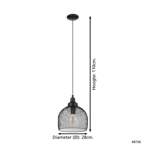 EGLO Straiton Hanglamp - E27 - Ø 28 cm - Zwart