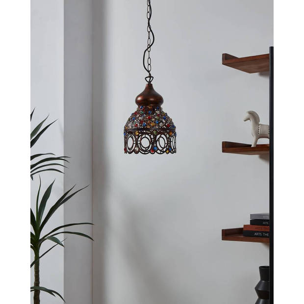 EGLO Vintage Jadida - Hanglamp - 1 Lichts - Koperkleurig - Bont