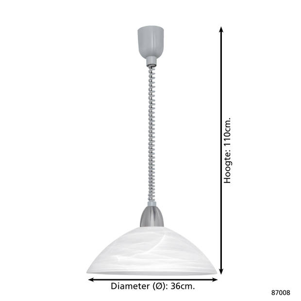 EGLO Lord 2 - Hanglamp - 1 Lichts - Ø360mm. - Zilver, Nikkel-Mat - Wit