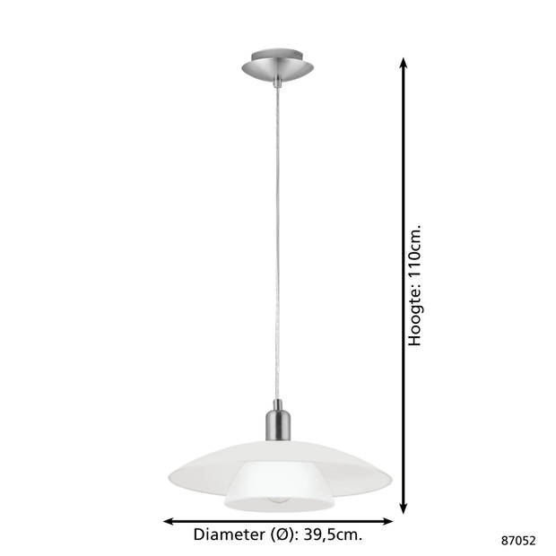 EGLO Brenda - Hanglamp - 1 Lichts - Nikkel-Mat - Wit