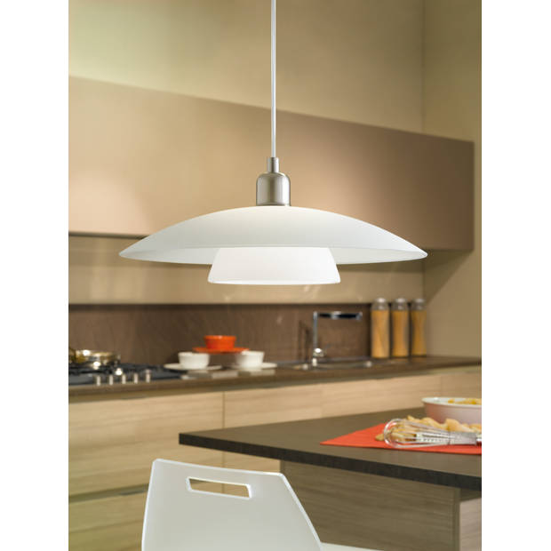 EGLO Brenda - Hanglamp - 1 Lichts - Nikkel-Mat - Wit