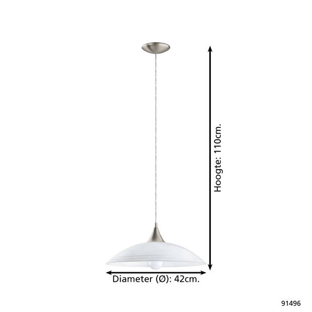 EGLO Lazolo - Hanglamp - 1 Lichts - Ø420mm. - Nikkel-Mat - Wit Gelakt