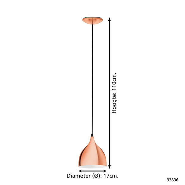 EGLO Coretto - Hanglamp - 1 Lichts - Ø170mm. - Koperkleurig