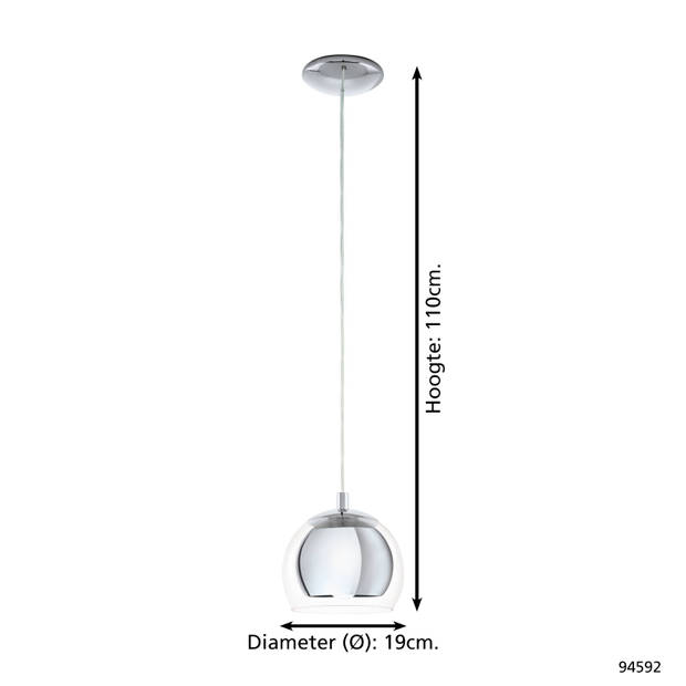 EGLO Rocamar hanglamp - E27 - Ø19 cm - glas - Grijs/Zilver