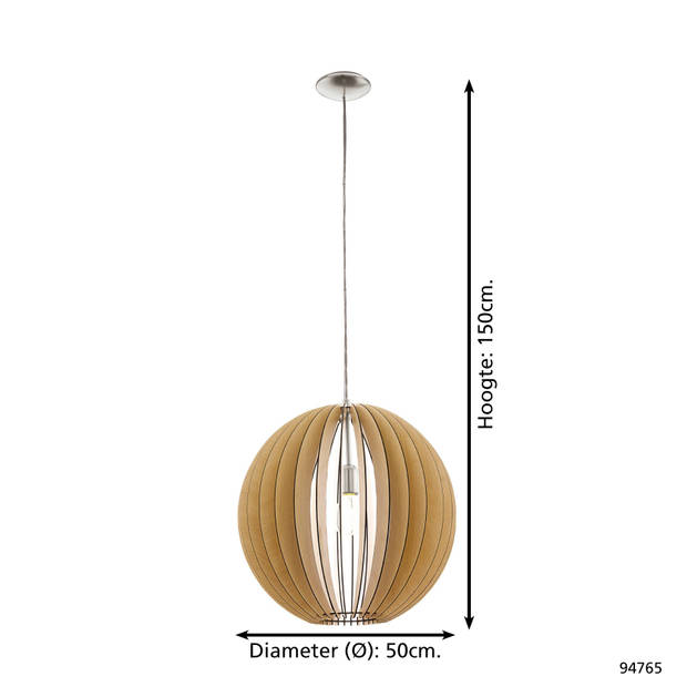 EGLO Cossano - Hanglamp - 1 Lichts - Ø50cm - Nikkel-Mat - Ahorn